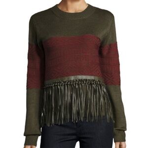 Rare Moon River Fringe Green Red Sweater